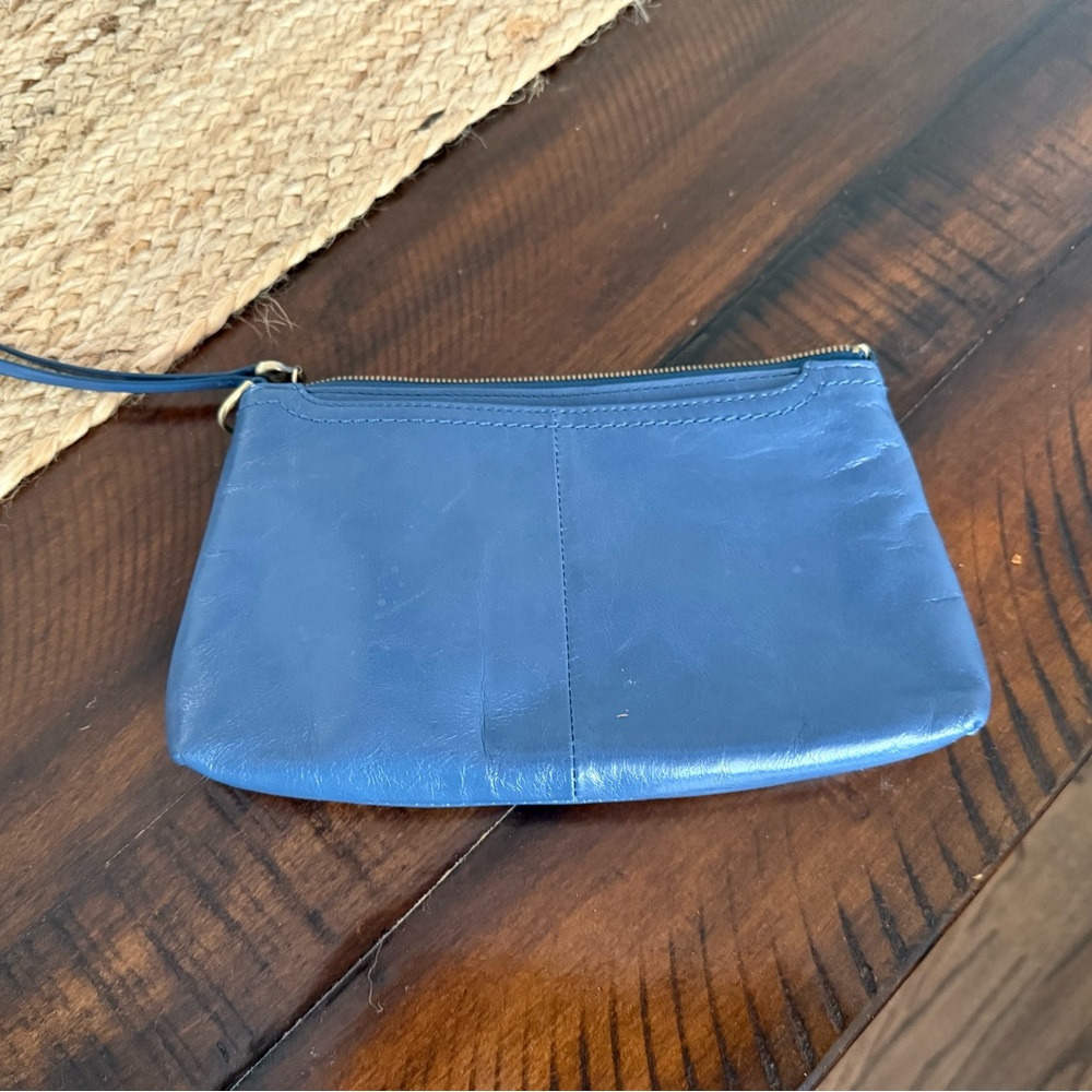 HOBO Blue Leather VIDA Wristlet Clutch Minimalist Design